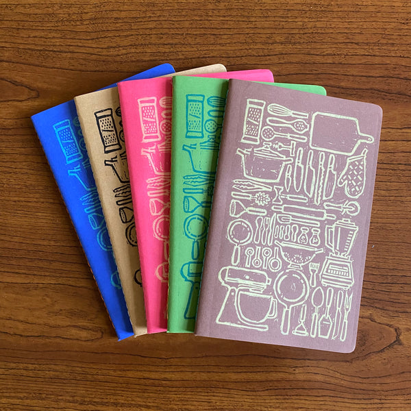 Kitchen Items Hand Printed Hand Stitched Wood Block Writing Journal