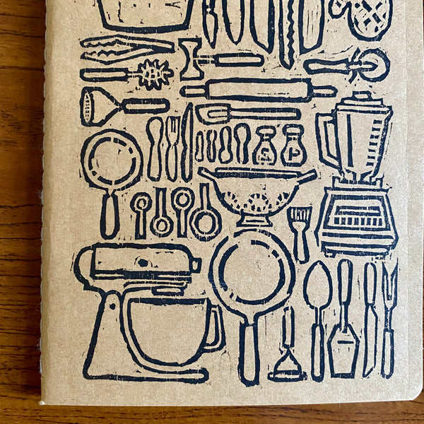 Kitchen Items Hand Printed Hand Stitched Wood Block Writing Journal