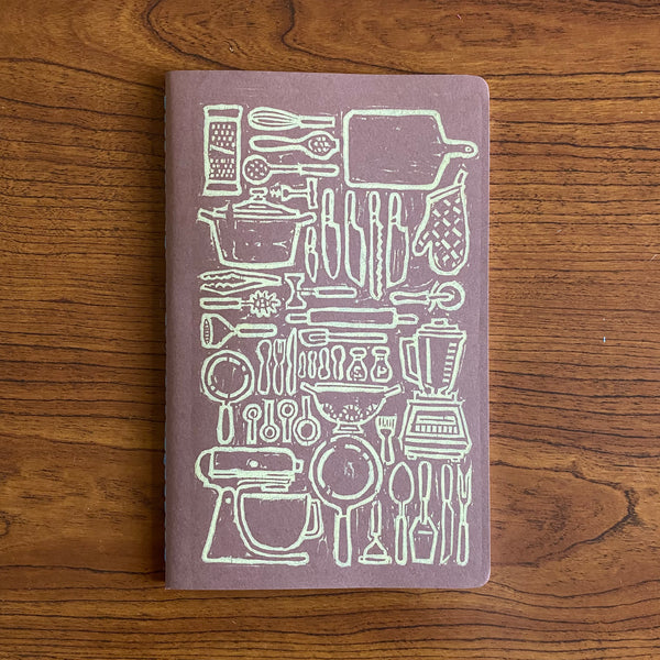 Kitchen Items Hand Printed Hand Stitched Wood Block Writing Journal