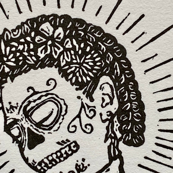 “Viva la Vida” Frida Kahlo Catrina, Hand Printed Linoleum on Paper