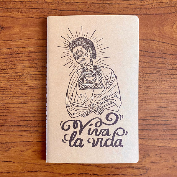 “Viva la Vida” Frida Kahlo Catrina Hand Printed Hand Stitched Journal