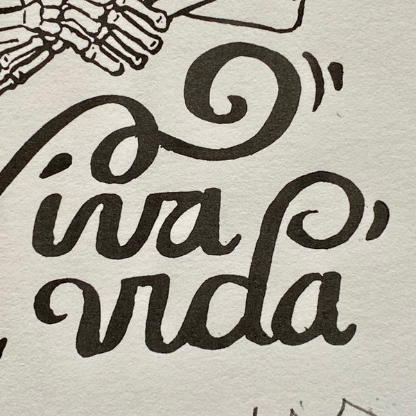 “Viva la Vida” Frida Kahlo Catrina, Hand Printed Linoleum on Paper