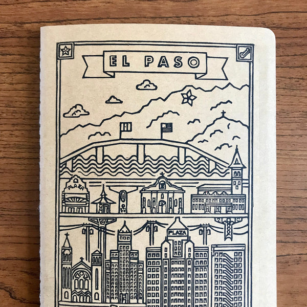 El Paso Texas Hand Crafted, Hand Printed and Stitched Moleskine Cahier Style , Soft Cover Writing Journal