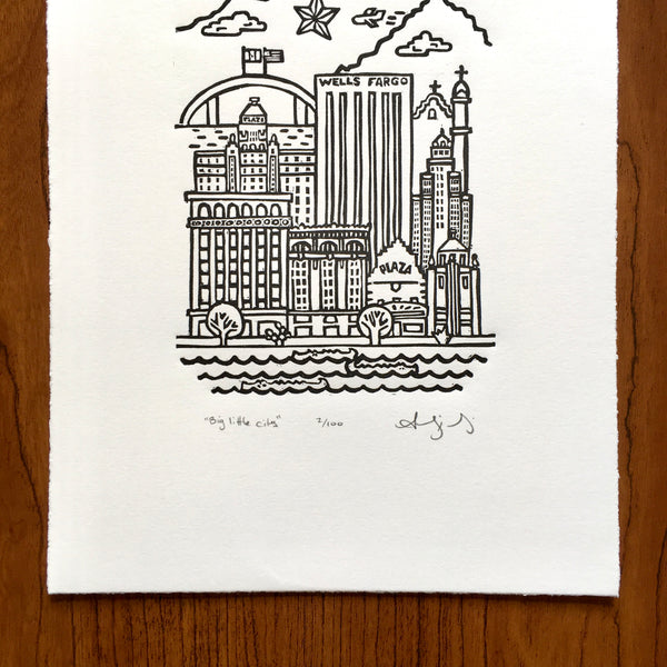“Big Little City” Hand printed Linoleum
