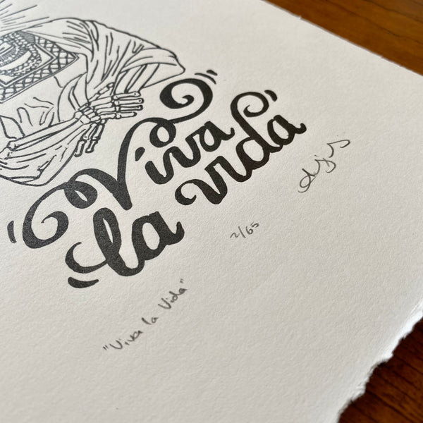 “Viva la Vida” Frida Kahlo Catrina, Hand Printed Linoleum on Paper