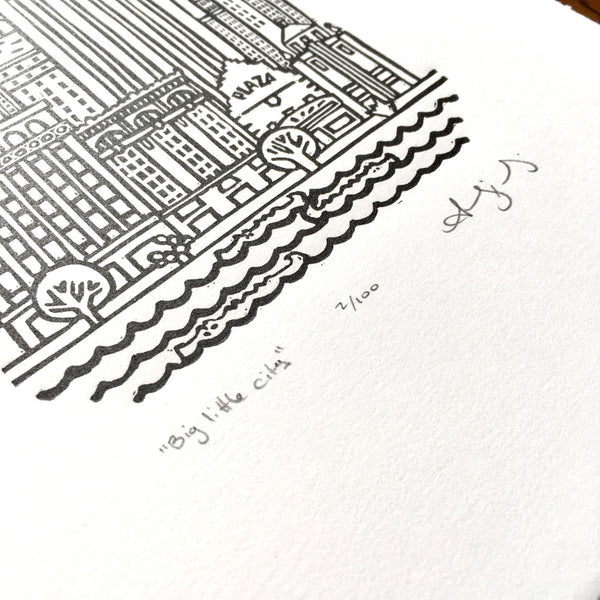 “Big Little City” Hand printed Linoleum
