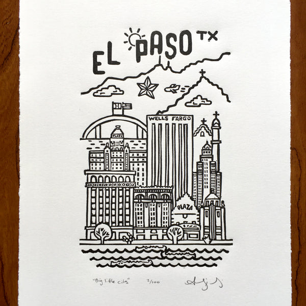 “Big Little City” Hand printed Linoleum