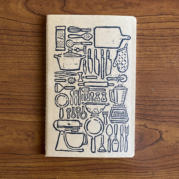 Kitchen Items Hand Printed Hand Stitched Wood Block Writing Journal