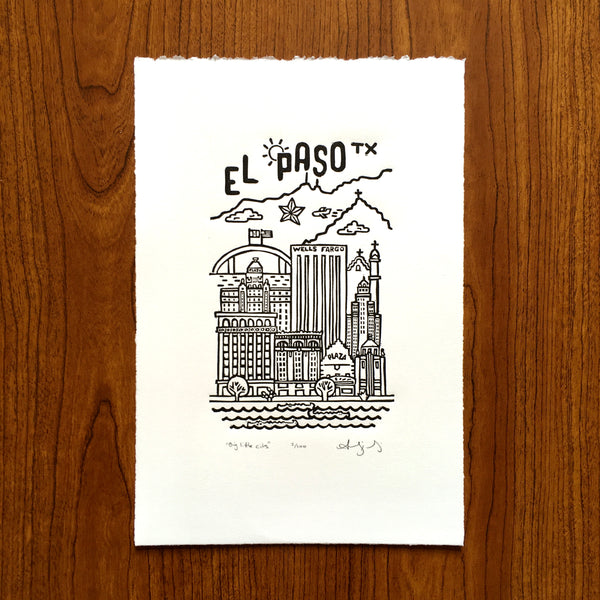 “Big Little City” Hand printed Linoleum