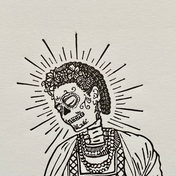 “Viva la Vida” Frida Kahlo Catrina, Hand Printed Linoleum on Paper