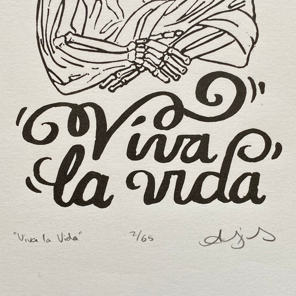 “Viva la Vida” Frida Kahlo Catrina, Hand Printed Linoleum on Paper